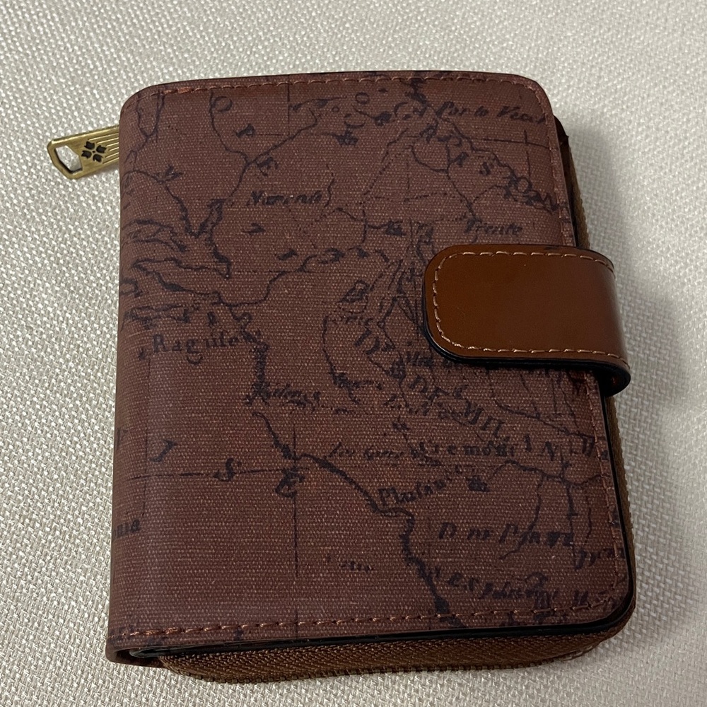 Patricia Nash Gialla Linen Canvas Bifold Wallet w/RFID Signature Map NWOT